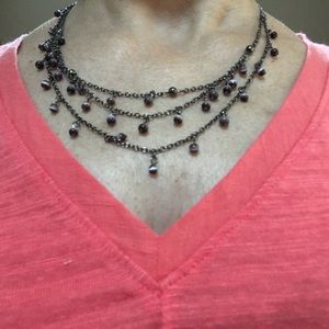 Gunmetal triple row beaded necklace